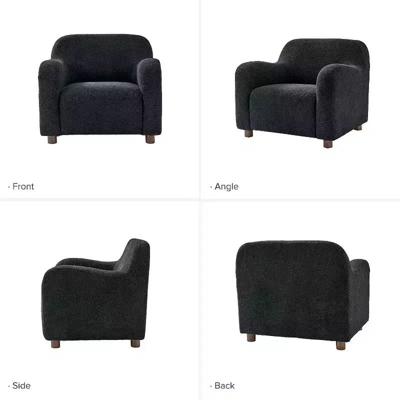 Boucle Upholstered Armchair Set of 2, Black / Ivory (1 Seat Each)