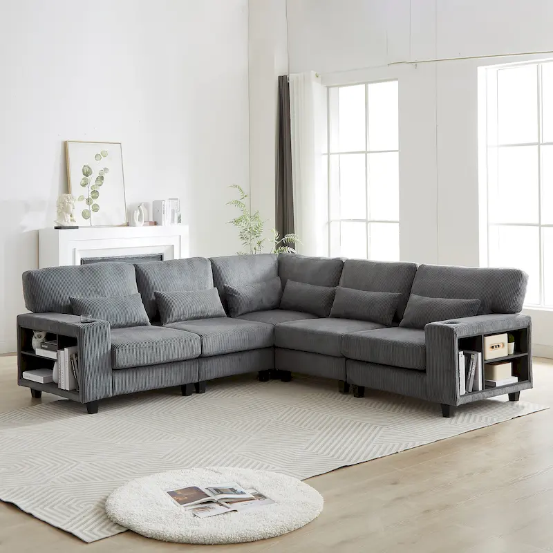 102.75  Corduroy L-Shaped Modular Sectional Sofa with Storage