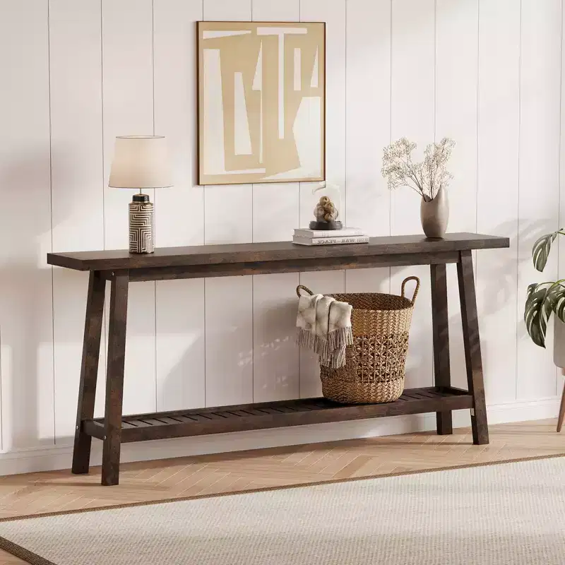 71 Wood Entryway Table with Storage, Farmhouse 2-Tier Narrow Console Table, for Living Room, Hallway, Entrance, Behind The Couch, Easy Assembly