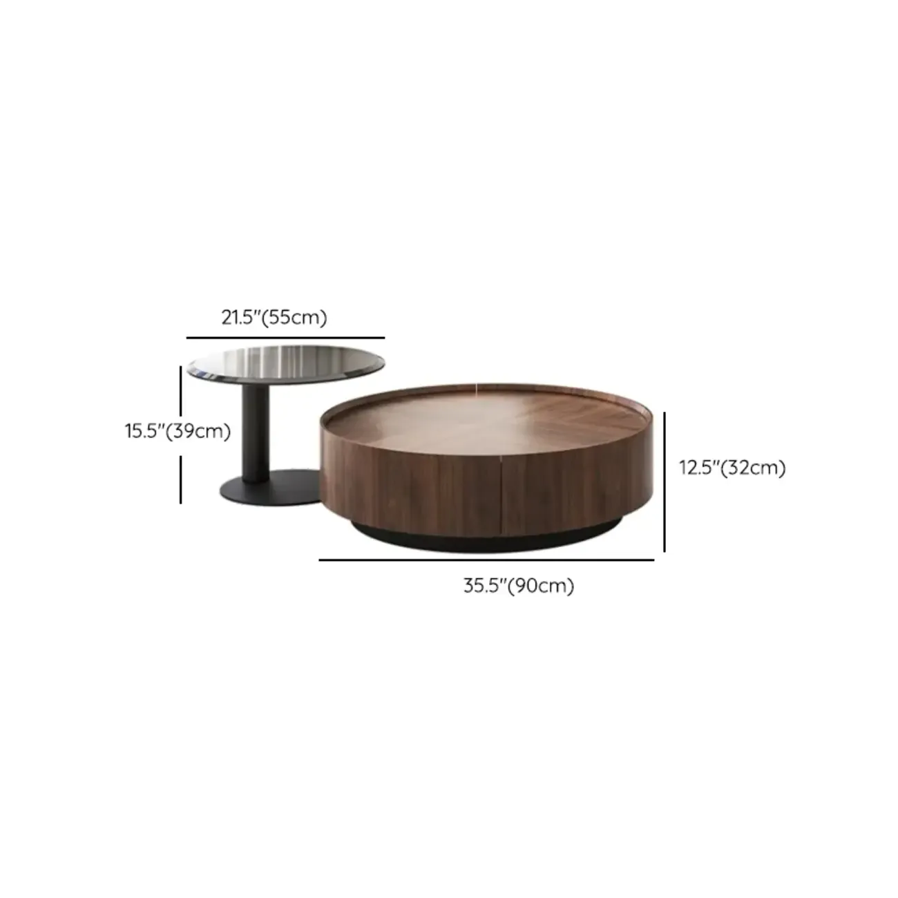 Modern Wooden Brown Round Nesting Coffee Table