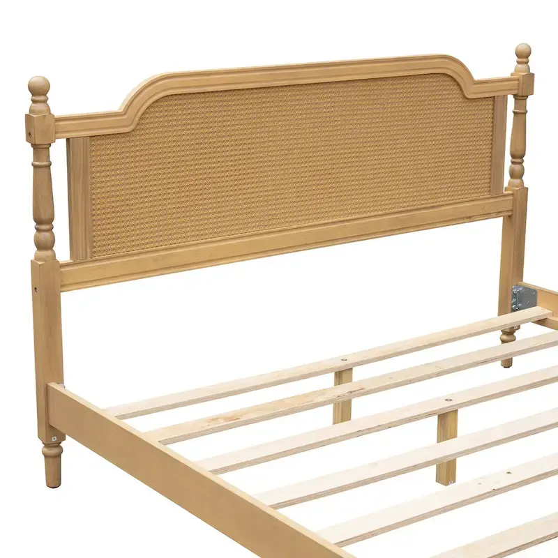Traditional Style Rattan Bed Frame, No Box Spring Needed