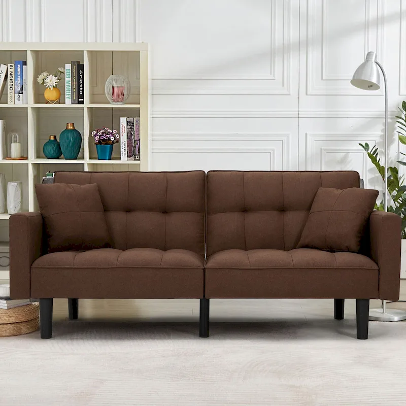 AVAWING 74 Modern Tufted Convertible Futon Sofa Bed with 2 Pillows