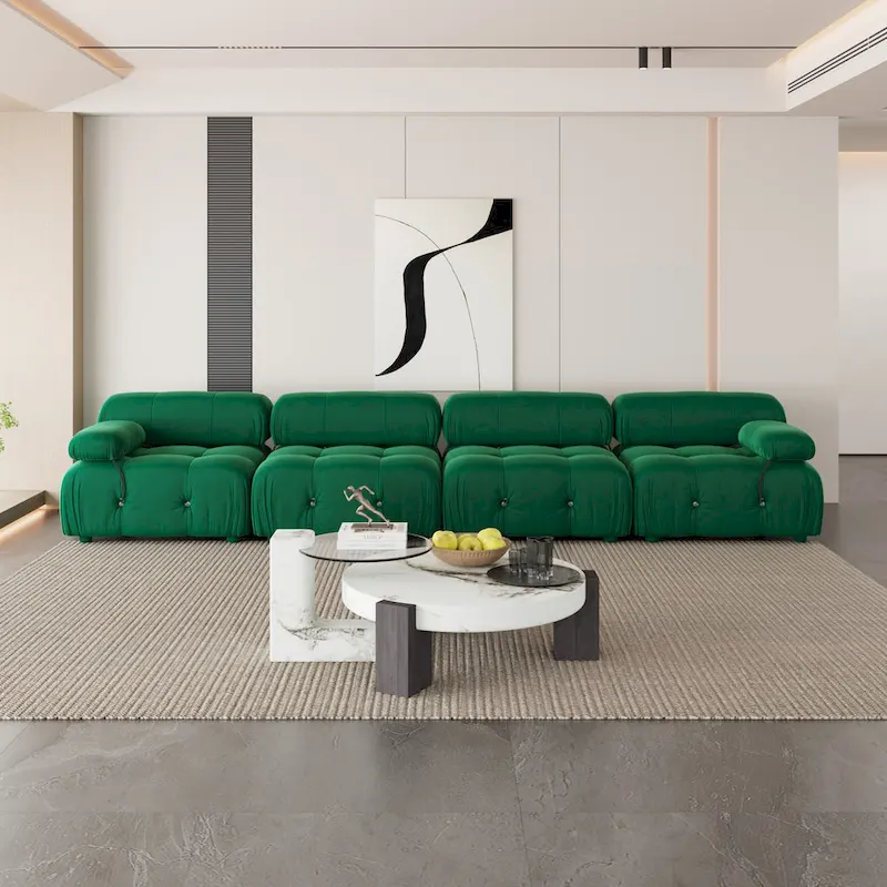 Velvet Fabric Upholstered Modular Sectional Sofa Modern Couch