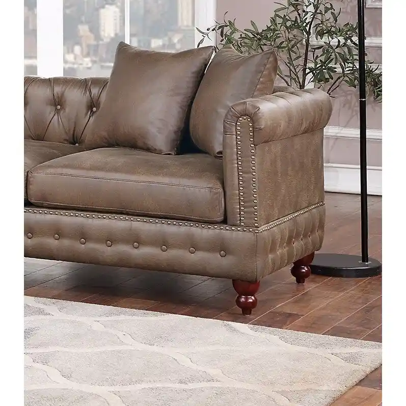 Reversible One Arm Loveseat Dark Coffee Breathable Leatherette Tufted 1Pc Couch Living Room Furniture