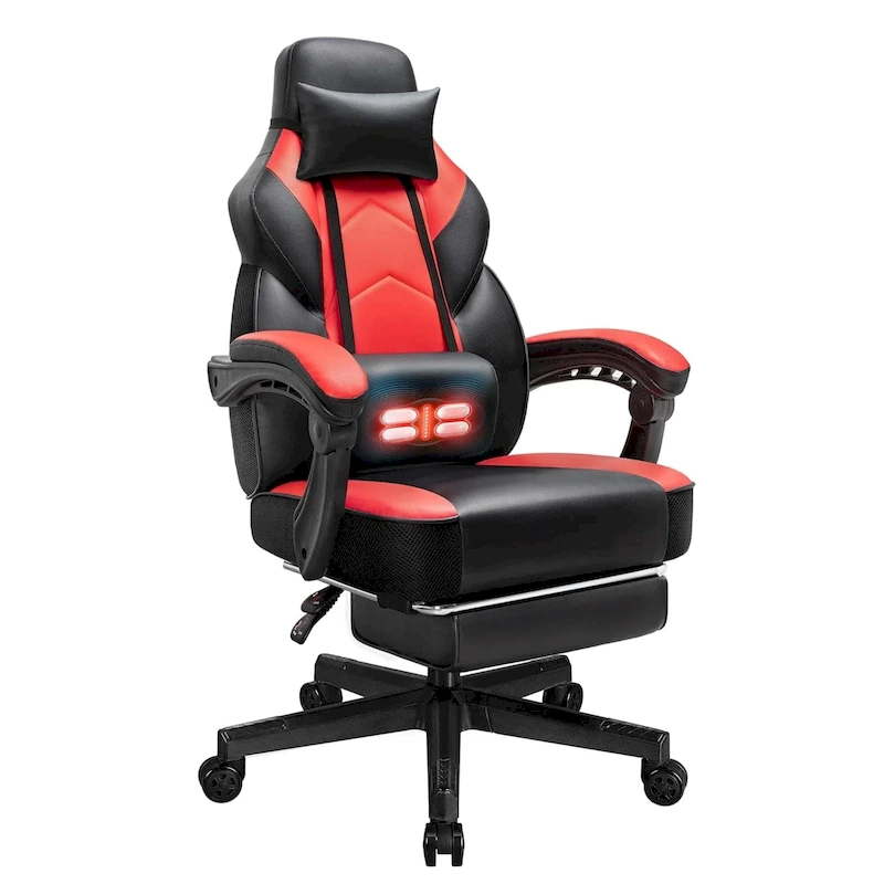 Futzca Gaming Chair PU Leather Office Chair with Headrest, Footrest & Massage Lumbar Support