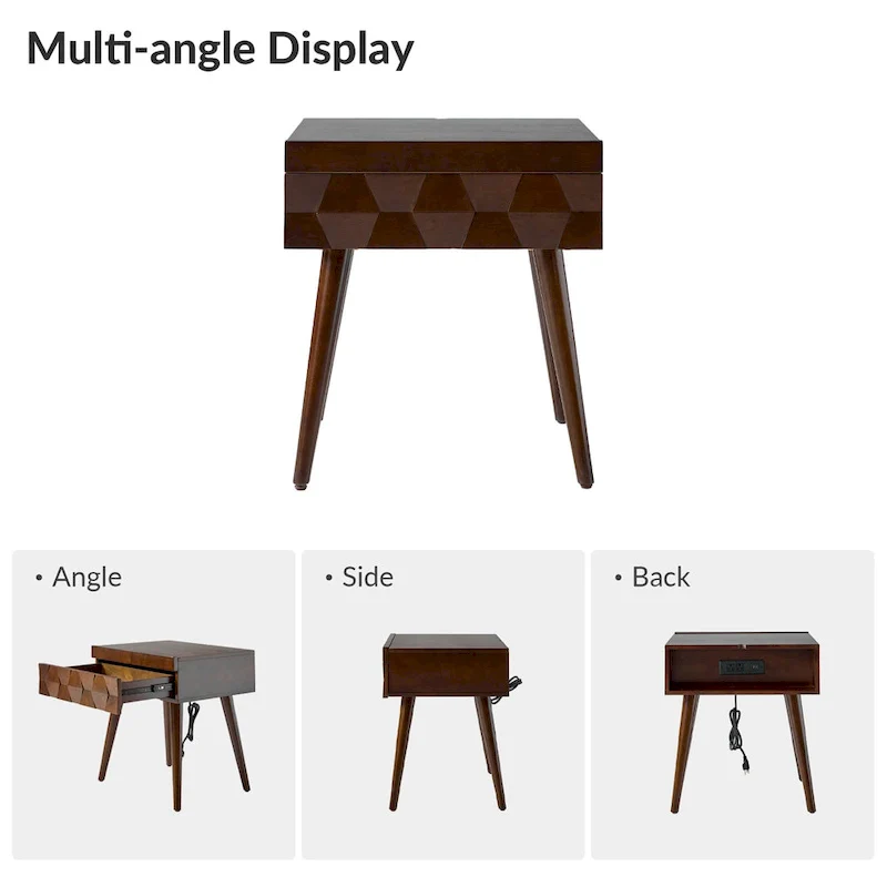 Julian Mid-century  End Table with Charging Station by