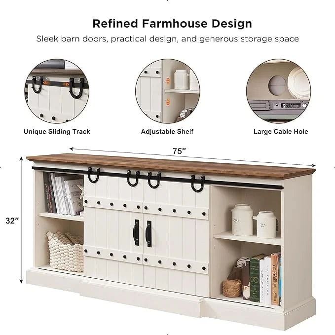 75 Farmhouse TV Stand, Media Console Table, Entertainment Center