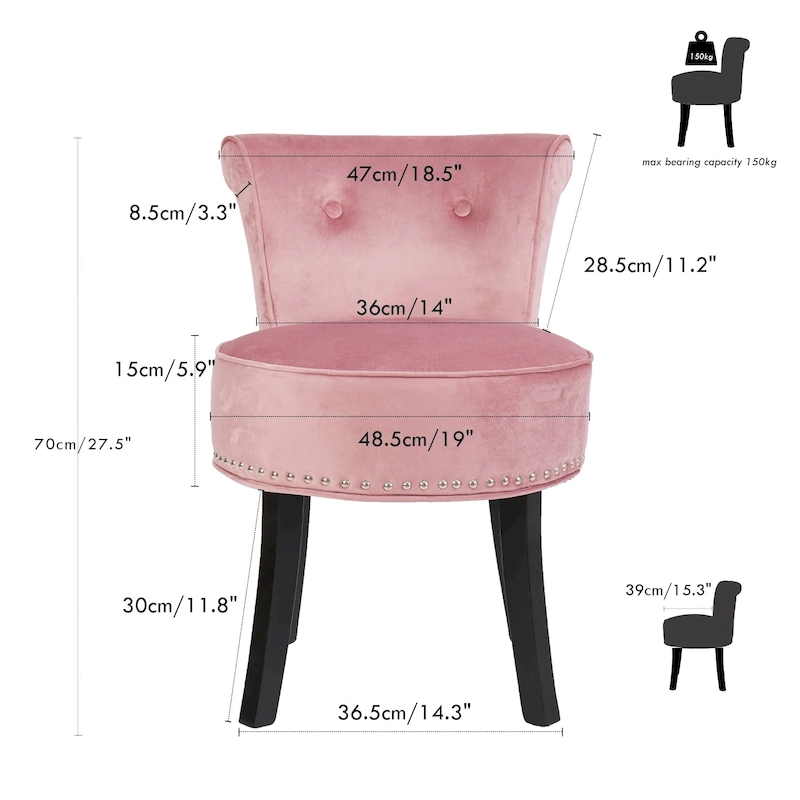 27.5 Tall Solid Wood Vanity Stool Chair - 27.5 H X 19 W X 11.8 D