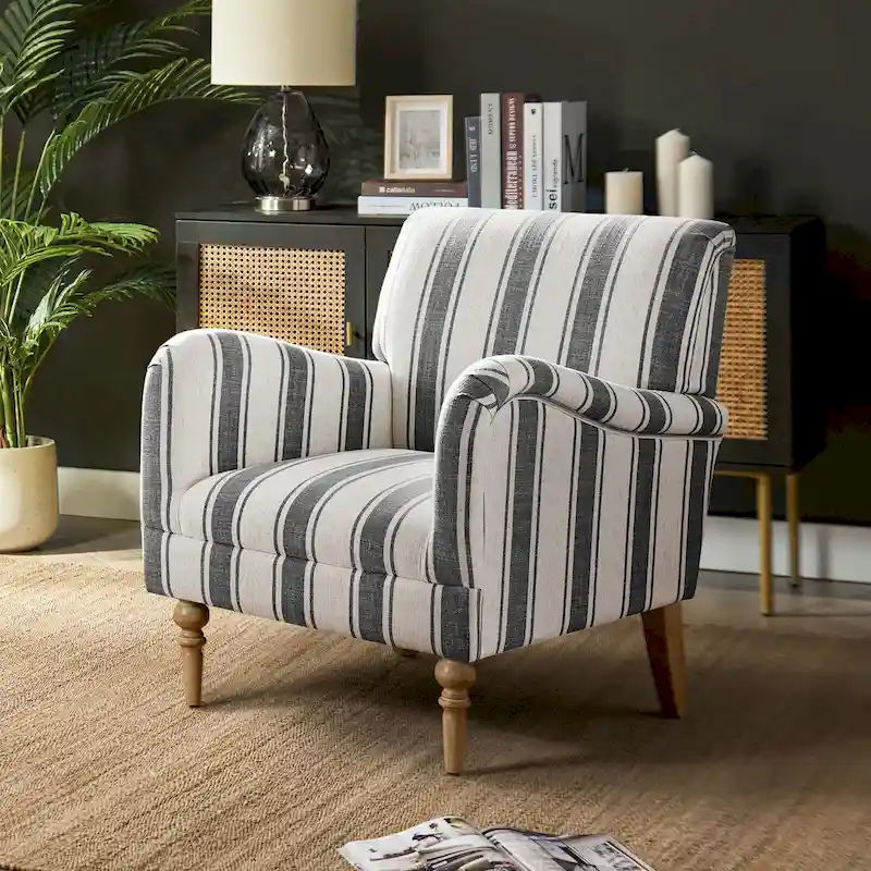 Seip Classic and Contemporary Striped Arm Chair with Spindle Legs by HULALA HOME