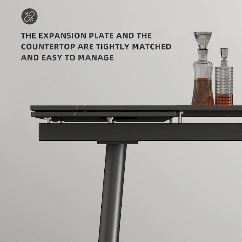 9 Piece 62.9 inch to 94.4 inch Extendable Dining Table Set with Sintered Stone Top 8 Chairs