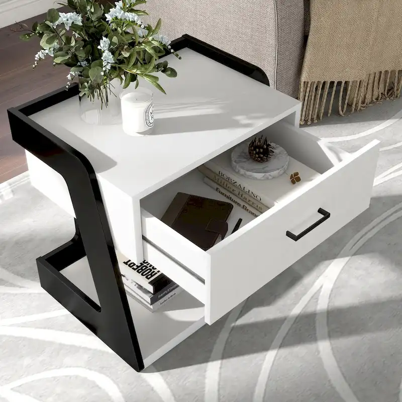 DH BASIC 2-Piece Modern White Lift-top Coffee Table and End Table Set by Denhour