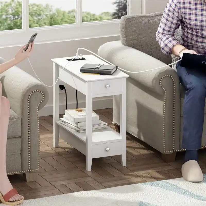 Side Table with Charging Station - 23.62D x 11.81W x 23.62H