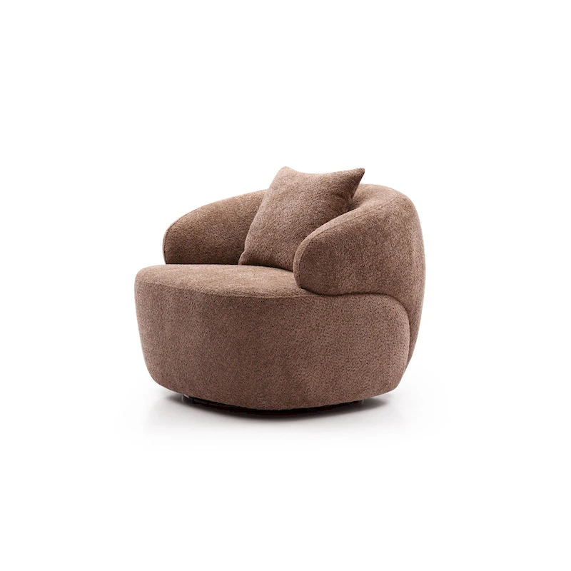 Brown Modern 34.6 Swivel Barrel Chair with Solid Wood Frame