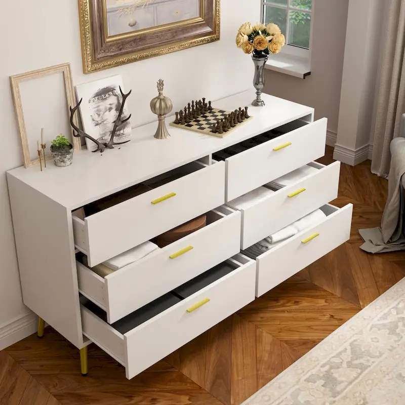 6 Drawer Larget Chest&Dresser With Golden Metal Handles