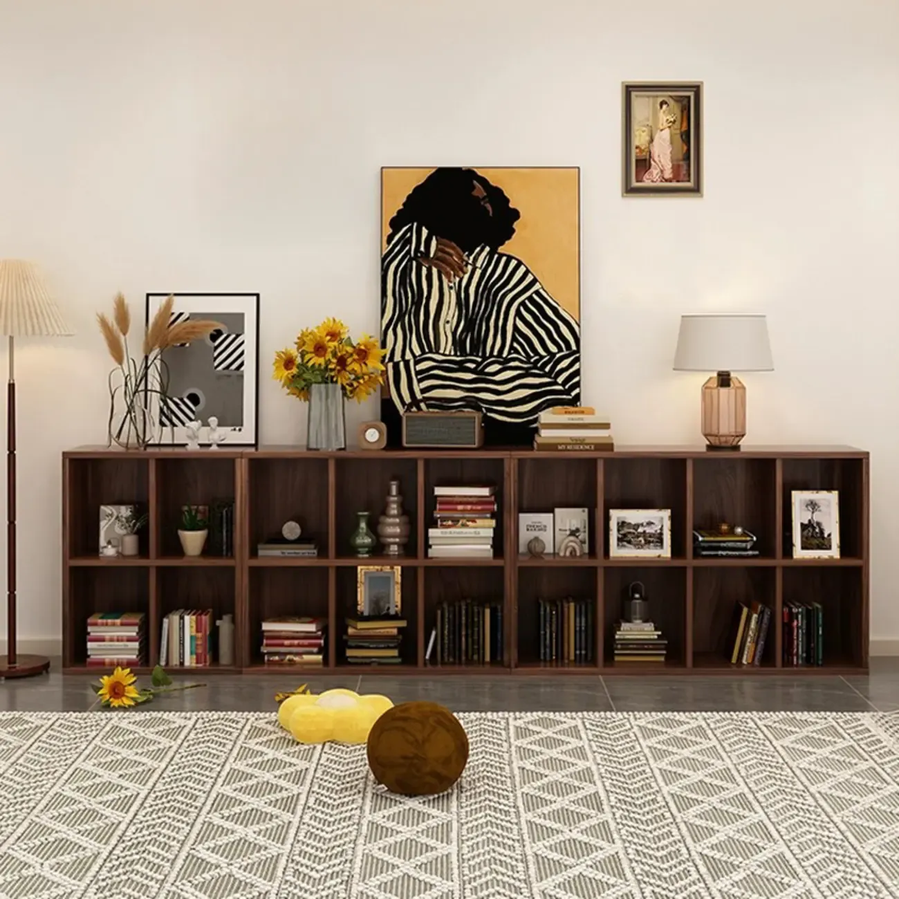 Horizontal Brown Wide Reclaimed Wood Cube Bookcase