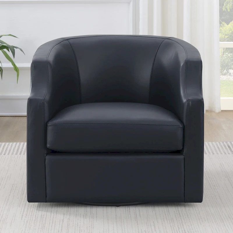 Everette Midnight Blue Top Grain Leather Swivel Glider Barrel Chair by Greyson Living