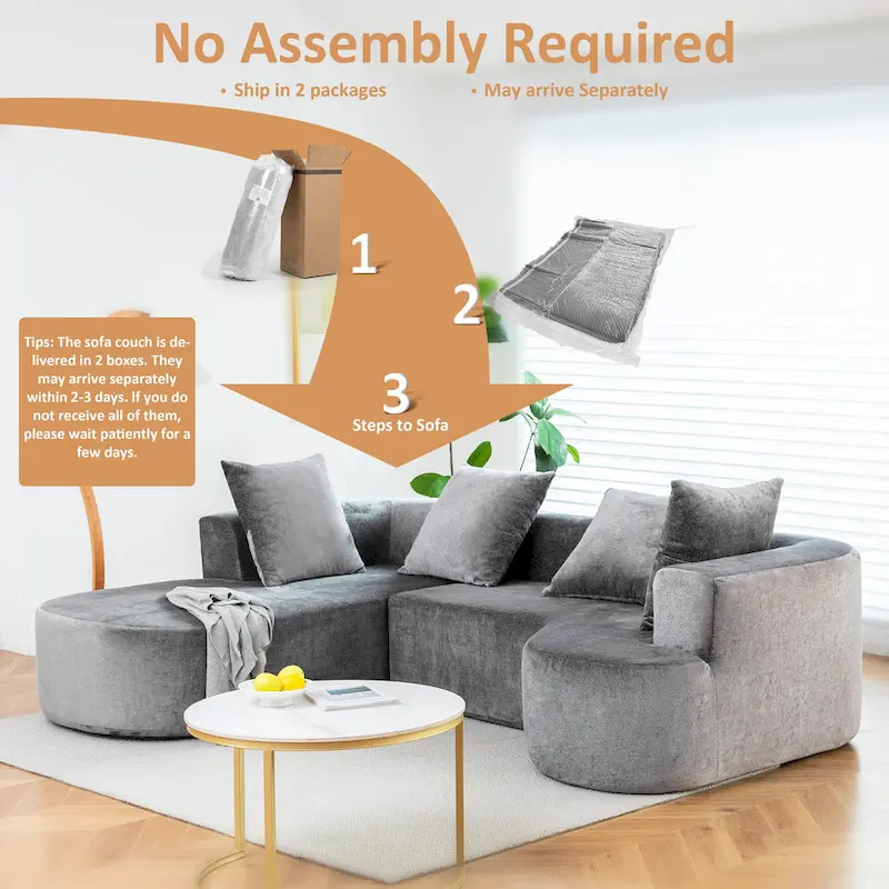 XINMICS 99.61 Modular Upholstered Sectional Sofa, Modern 3 Seater L-Shaped Compression Couch With Chaise, Left Hand Facing