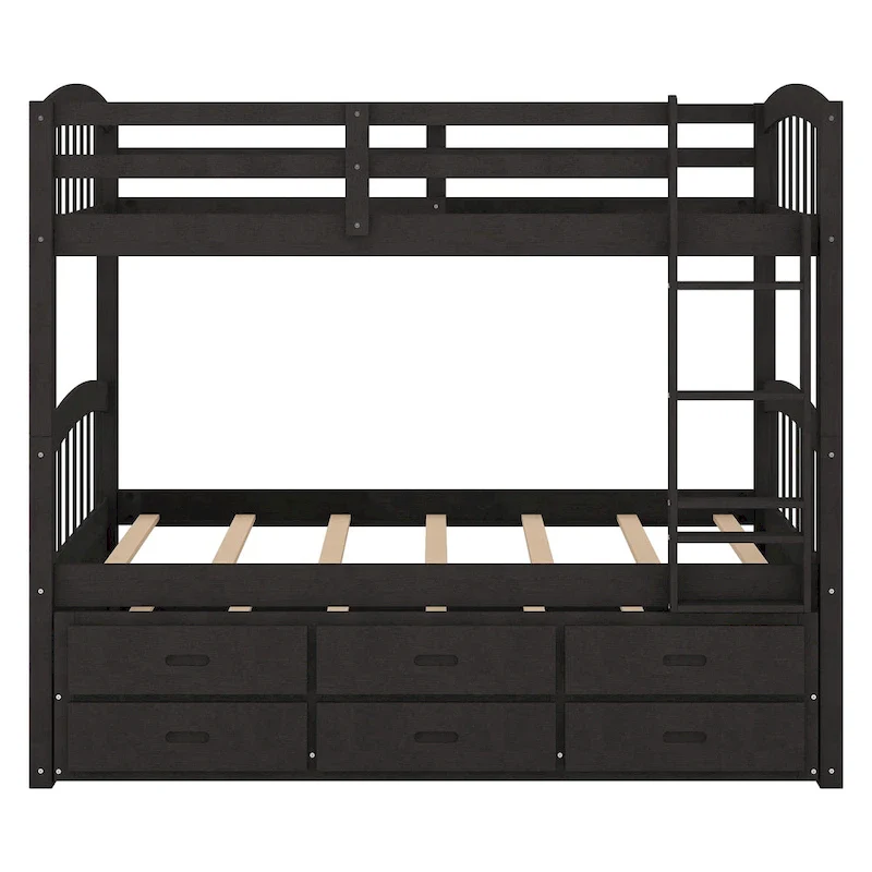 Wood Bunk Bed with Trundle and Drawers
