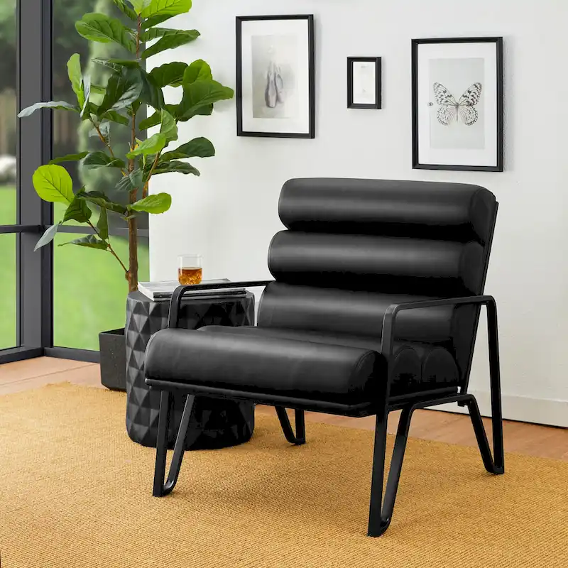 26.75W Modern Comfy PU Leather Accent Chair with Metal Frame