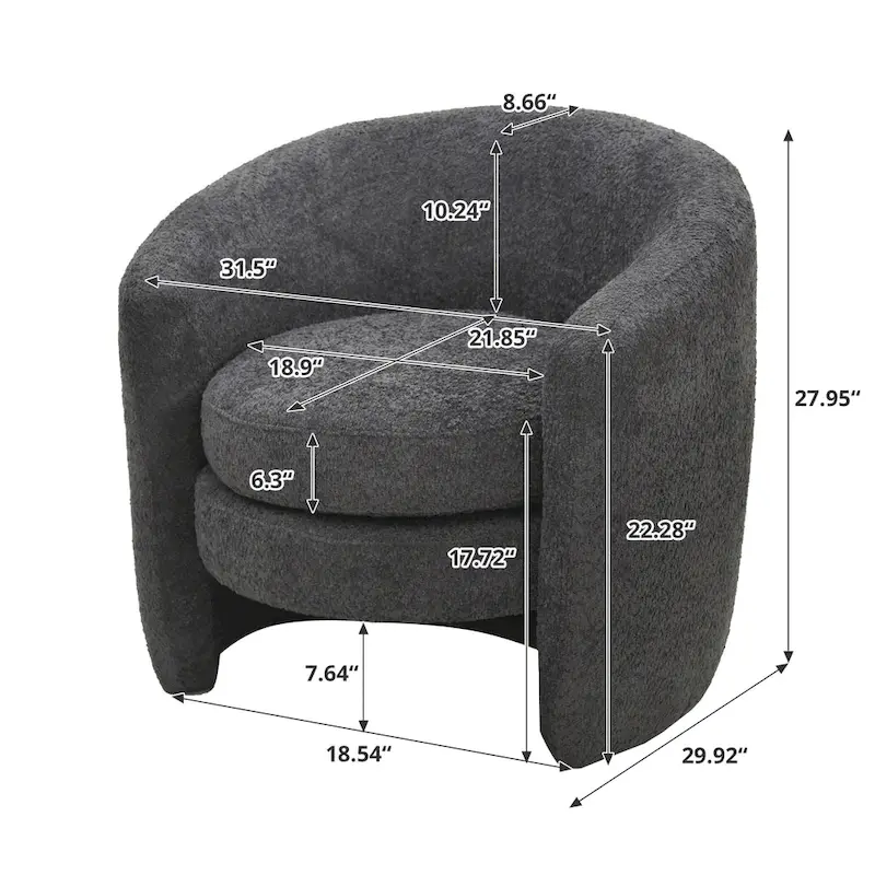Boucle Upholstered Accent Chair with Curved Back, Plush Seating and No Assembly Required