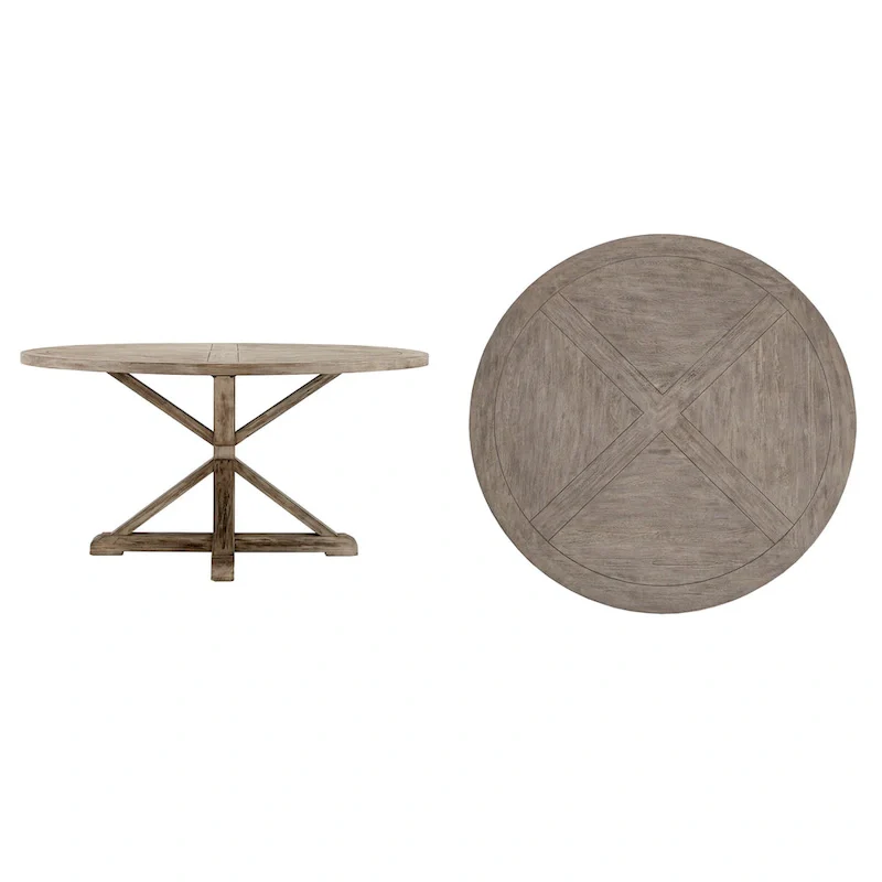 Krakova Rustic X-Base Round Pine Wood Dining Table