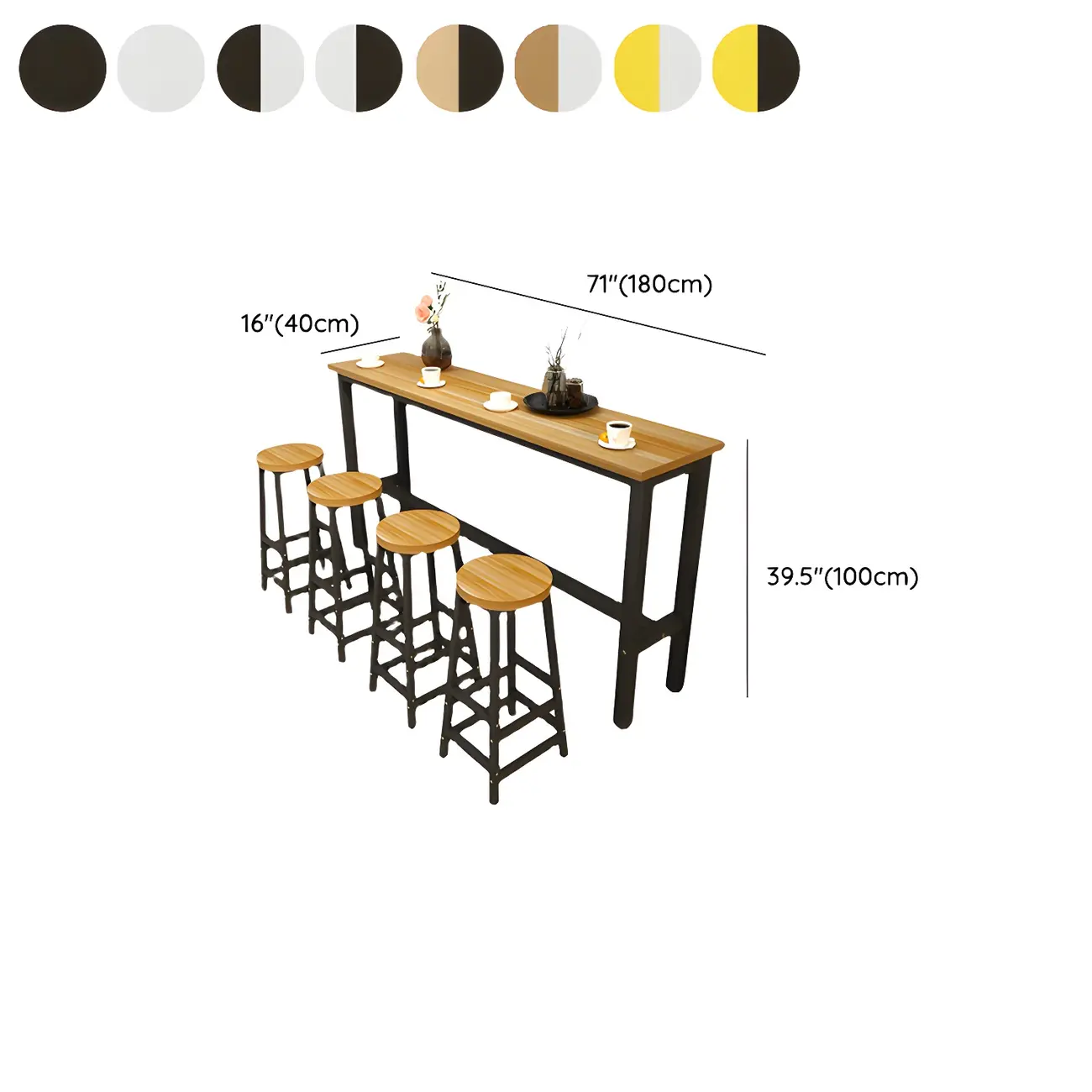 Rectangular Natural Wood Metal Trestle Bar Tables
