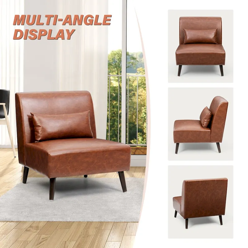 Accent Chair Upholstered Sofa Chair PU Faux Leather Wood Frame with Pillow - 28.74 W x 30.71 D x 31.50 H