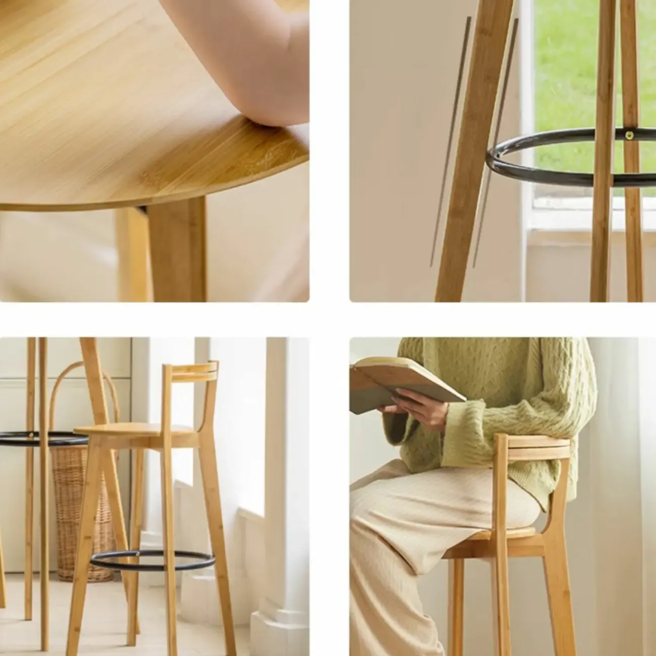 Counter Height Modern Bamboo Wood Round Bar Table