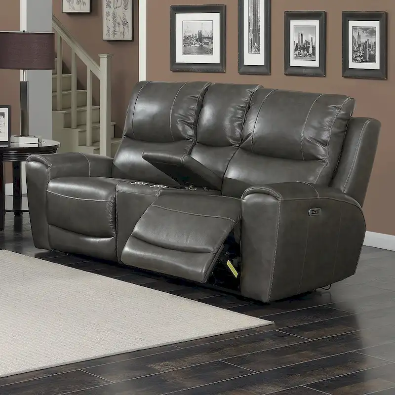 Copper Grove Fyti Top Grain Leather Power Reclining Loveseat with Storage Console