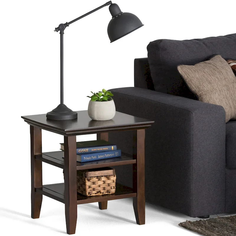 Square End Table with Open Shelves - 19 Inch Wide
