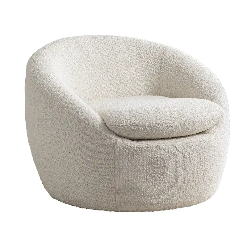Cream White 31 Boucle Upholstered Barrel Chair with Swivel Base
