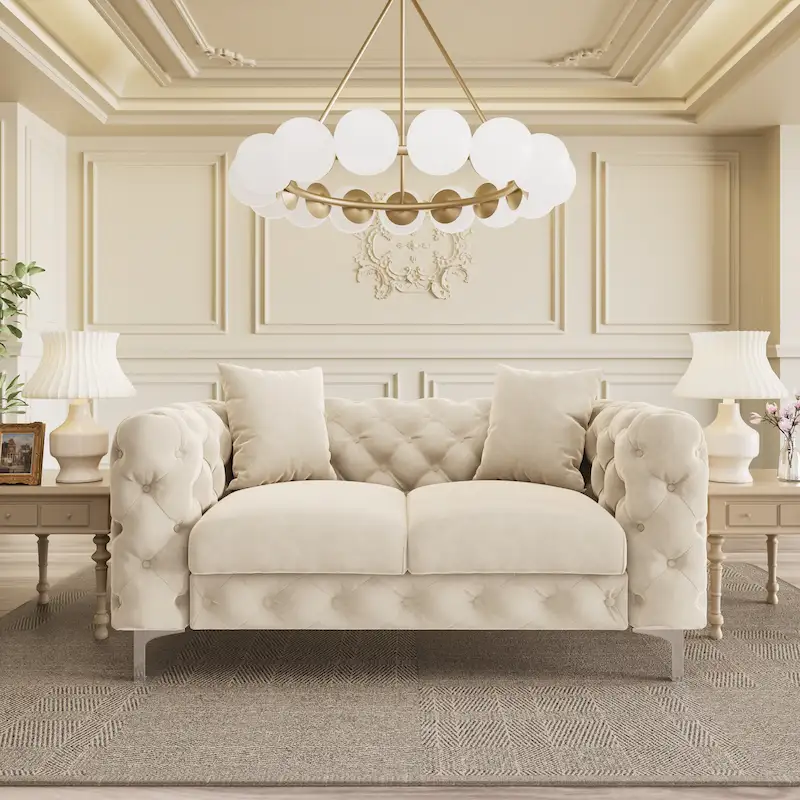 Morden Fort Modern Loveseat Two-Seater Sofa with Dutch Velvet, Solid Wood Frame and Iron Legs