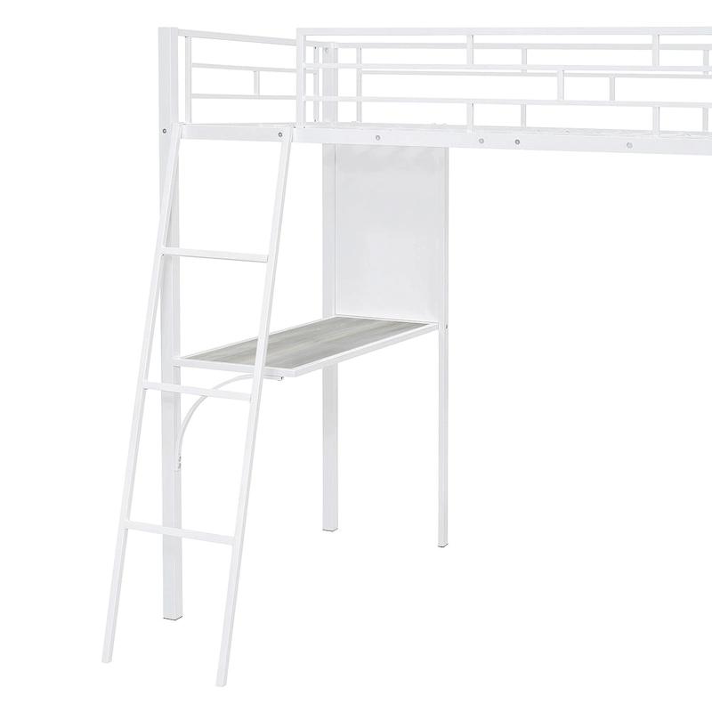 White Twin Loft Metal Bed with Shelves