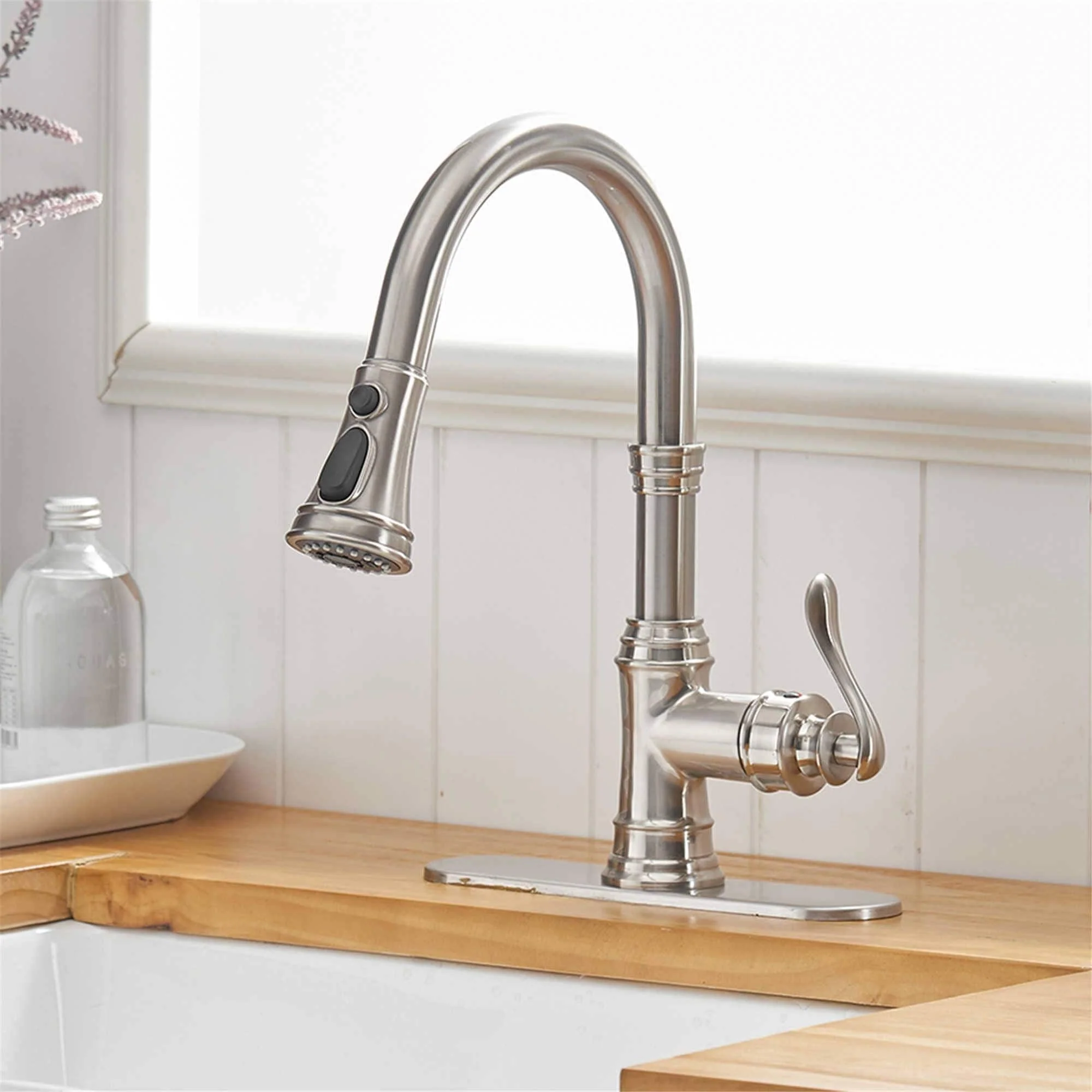 Pull Down Kitchen Faucet Single Handle Modern One Hole Kitchen Sink Faucets With Pull Down Sprayer Basin Tap With Deck Plate