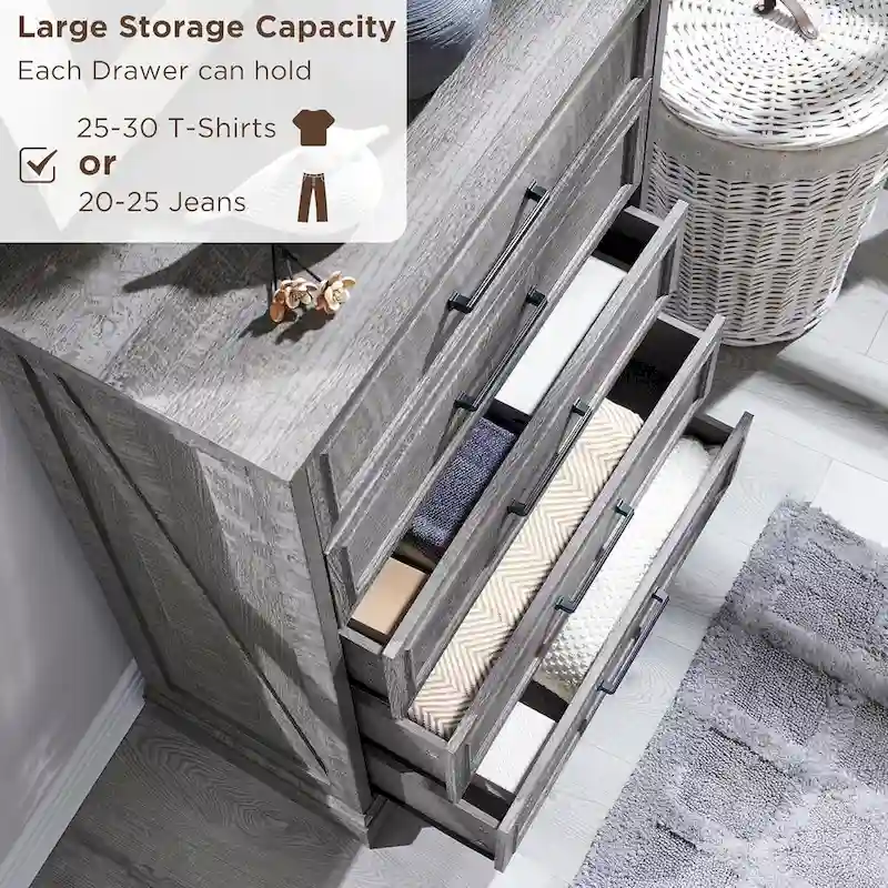 Brown / Black / Grey / White Rustic 5-Drawer Dresser with Metal Handles – Single Unit