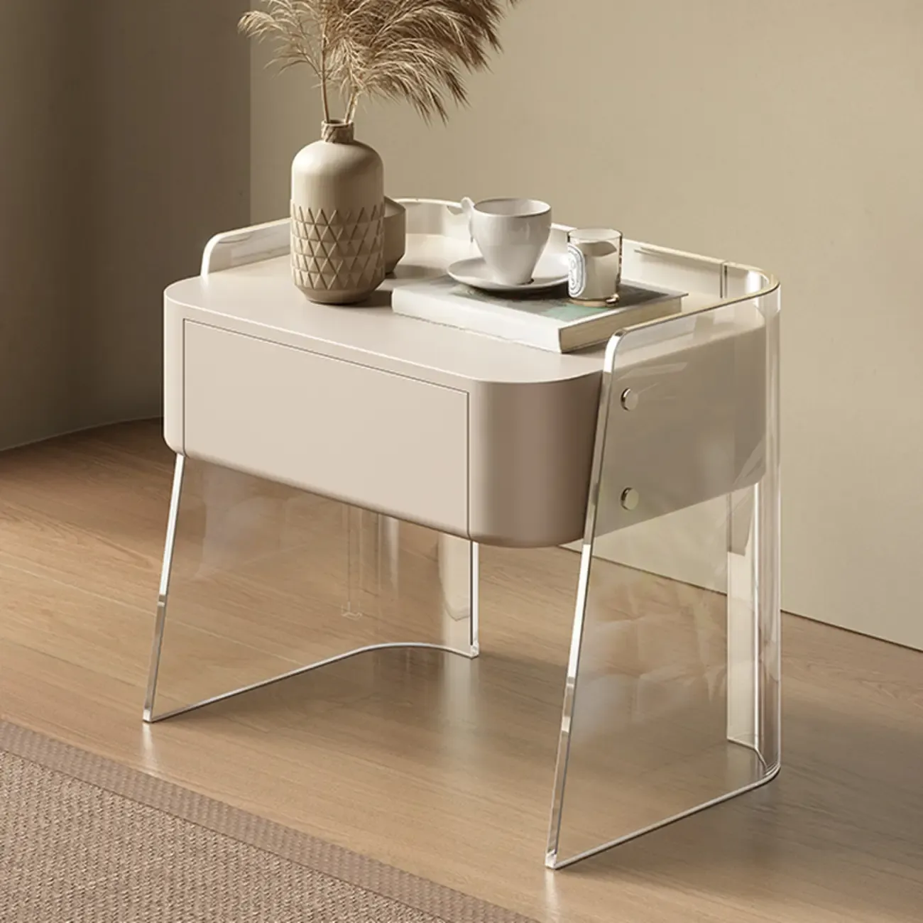 Modern Design White Plastic Bedside Table with Storage Drawer