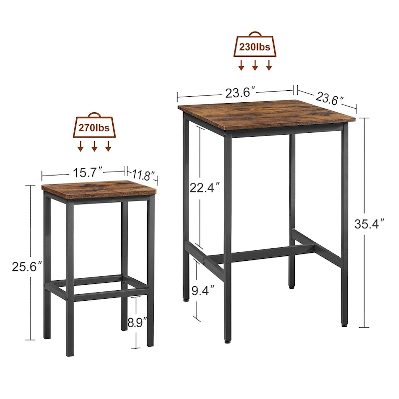 Square Bar Table with 2 Bar Chairs