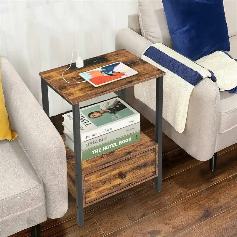 Side Table with Charging Station - 11.8D x 15.7W x 23.6H