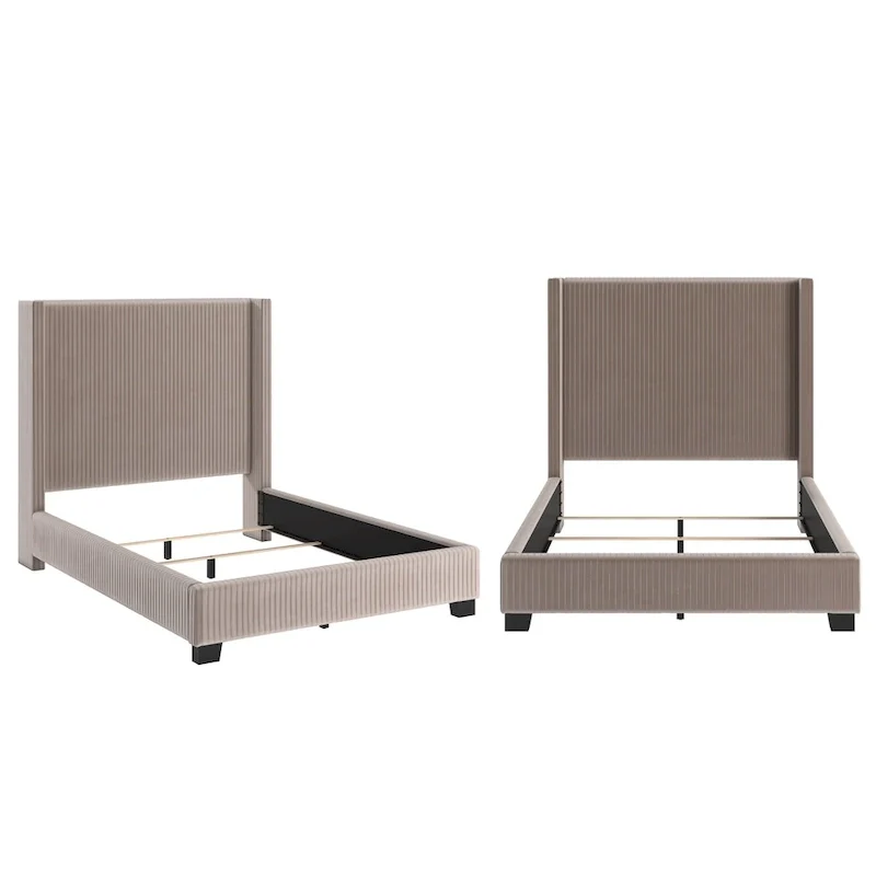 Cesky Pleated Velvet Wingback Bed