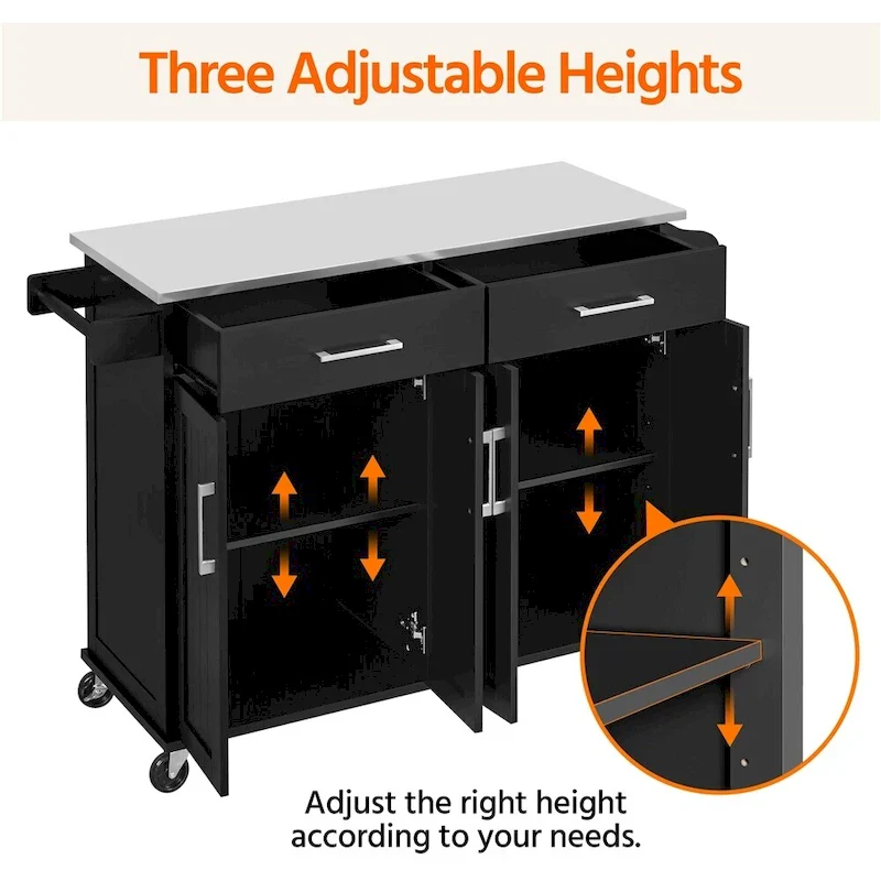 Large Kitchen Island Cart with Stainless steel tabletop