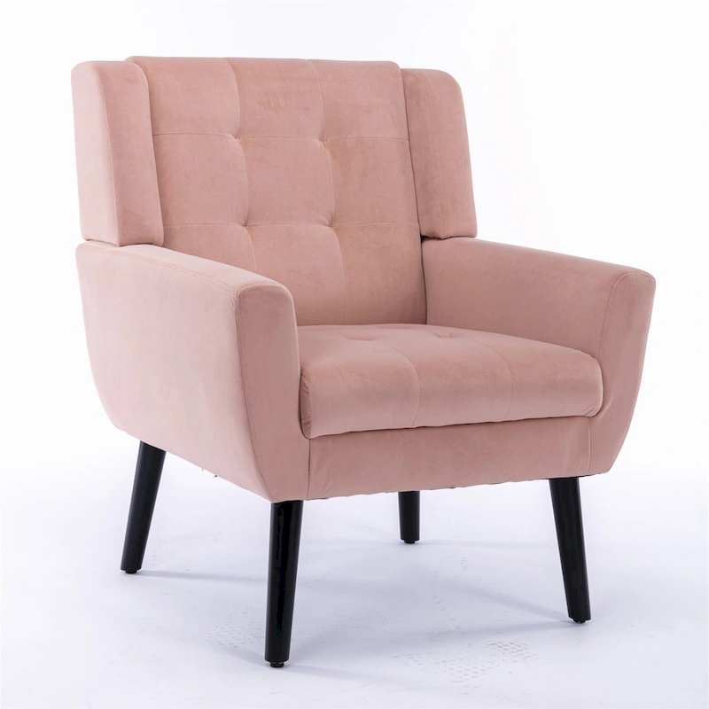 Pink Velvet Modern 29.5 Tufted Accent Chair with Wood Legs