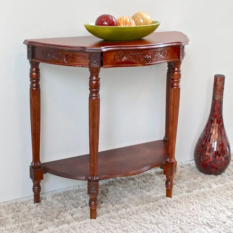 Windsor Mozi Hand-carved Wood Half-Moon Table