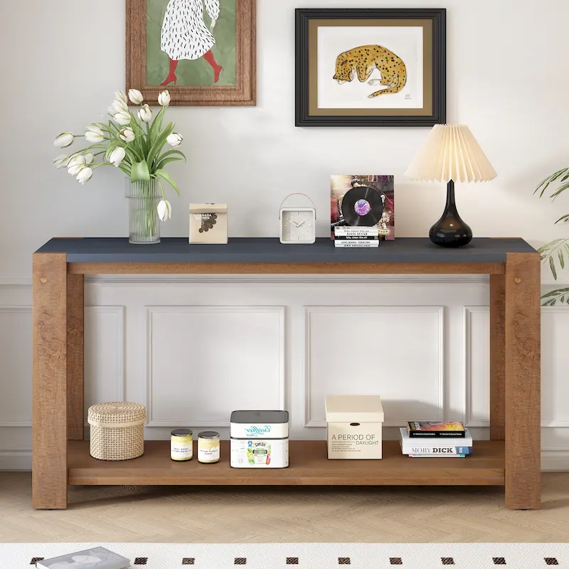 Narrow Long Entryway Console Table Side Table with Bottom Shelf