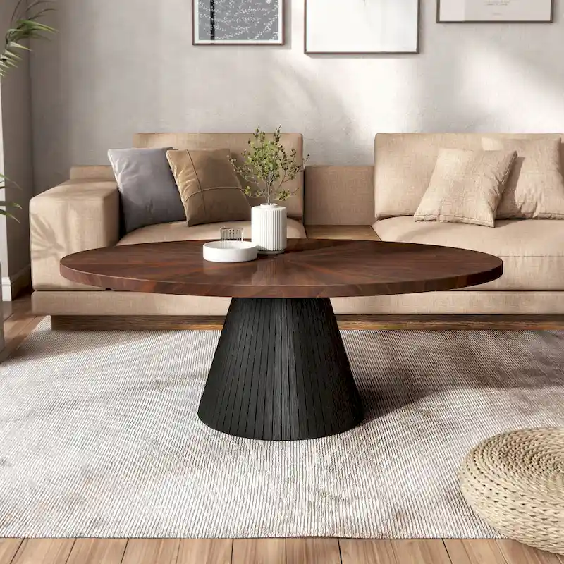 Furniture of America Dravo Modern Brown and Black Oval Coffee Table