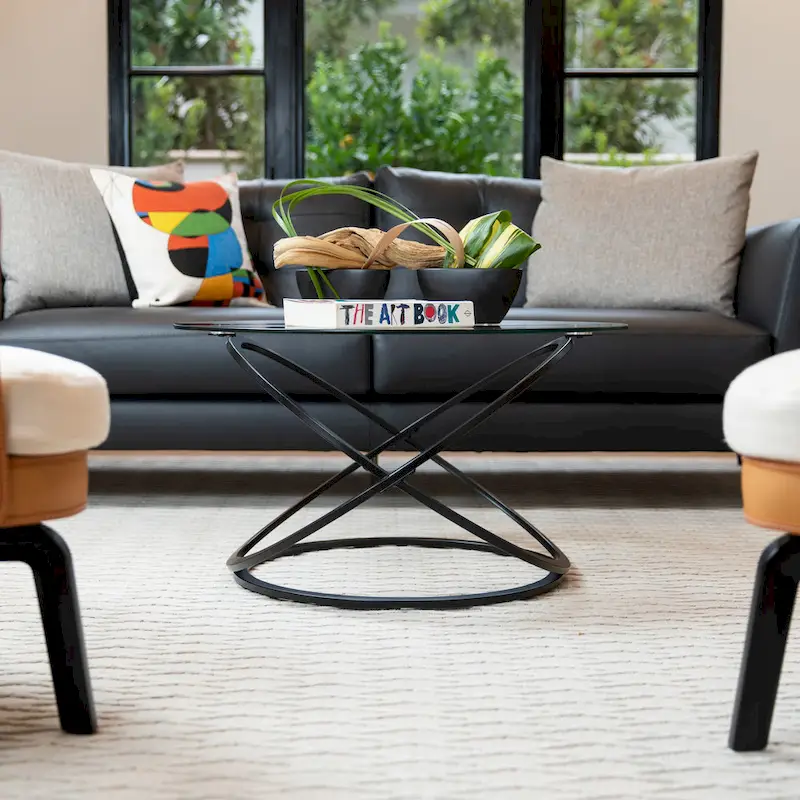 Galaxy Cross Base Tempered Glass Round Coffee Table