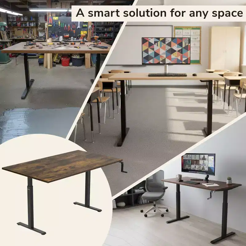 Mount-It! Height Adjustable Hand Crank Sit-Stand Desk with 55 Tabletop | Oak
