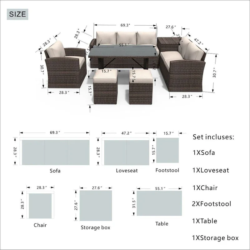 Moda 7-Piece Outdoor Sofa Set Wicker Patio Sectional Furniture