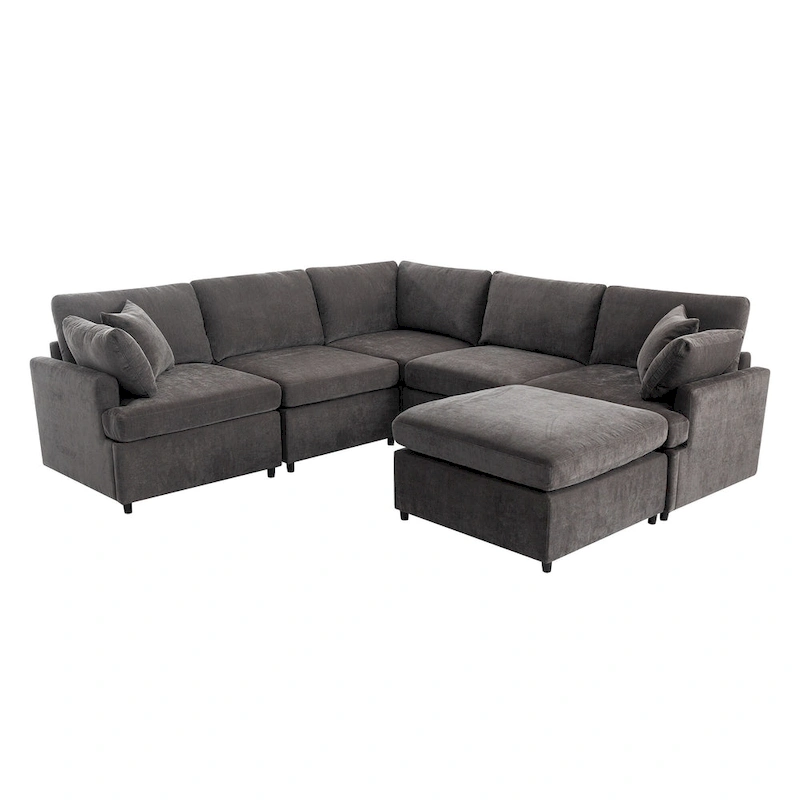 100.4 Spacious U-Shape 6 Seater Sectional Sofa with Removable Ottomans and Pillow, Flexible Configuration