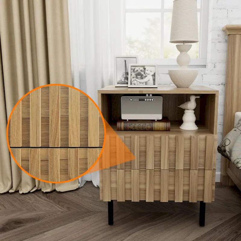 Mid Century Nightstand 2 Drawers & Storage Space Accent End Table Bedside Table