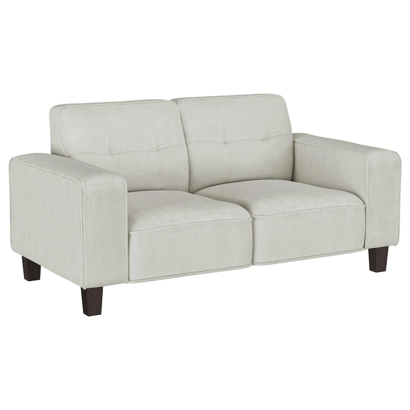 Dero Loveseat, 58 Inch, Light Gray Faux Corduroy, Modern Track Arms